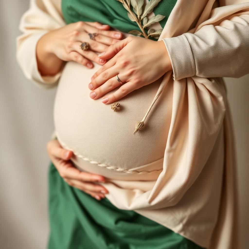 Postpartum belly wrap fabric with herbs and oils in soft neutral tones