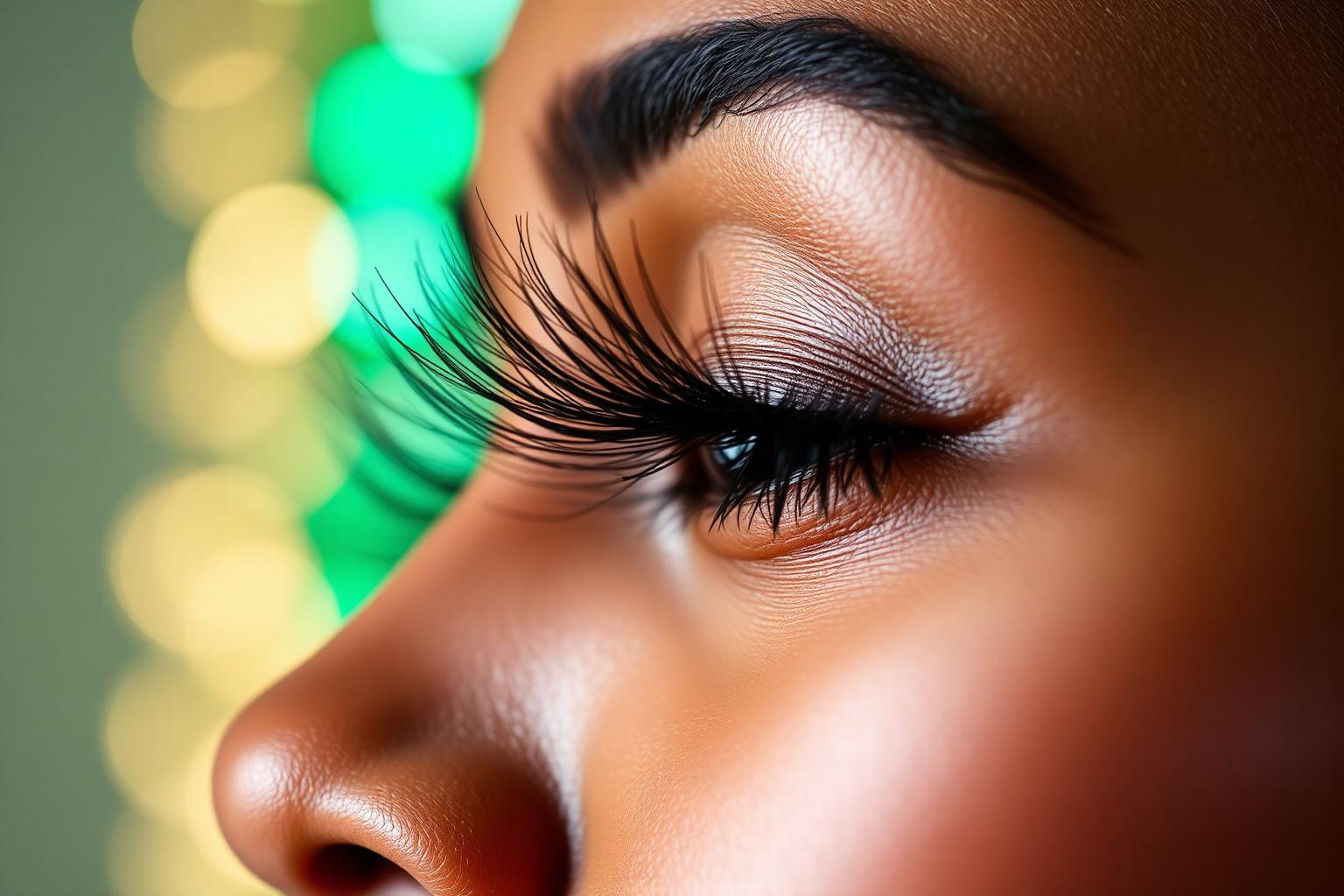 Close-up of long lash extensions on a client at RSSM